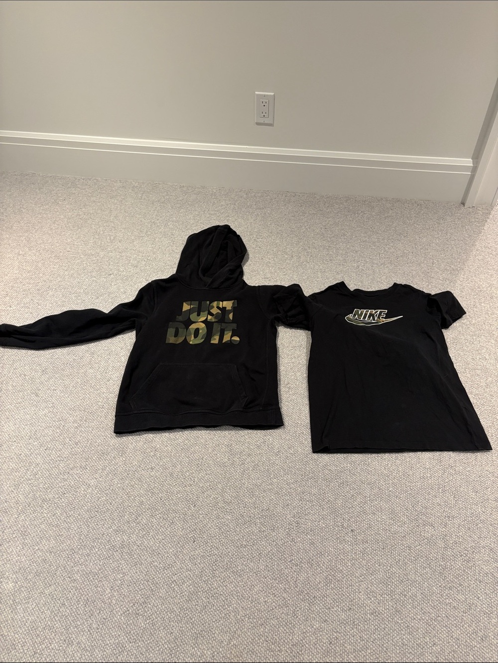 Nike Kids Black Hoodie with 'Just Do It.' Graphic and short sleeve shirt